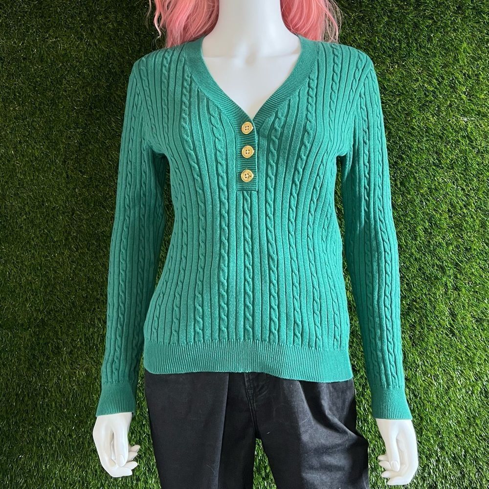 Chaps Cable V-Neck Half Button Sweater